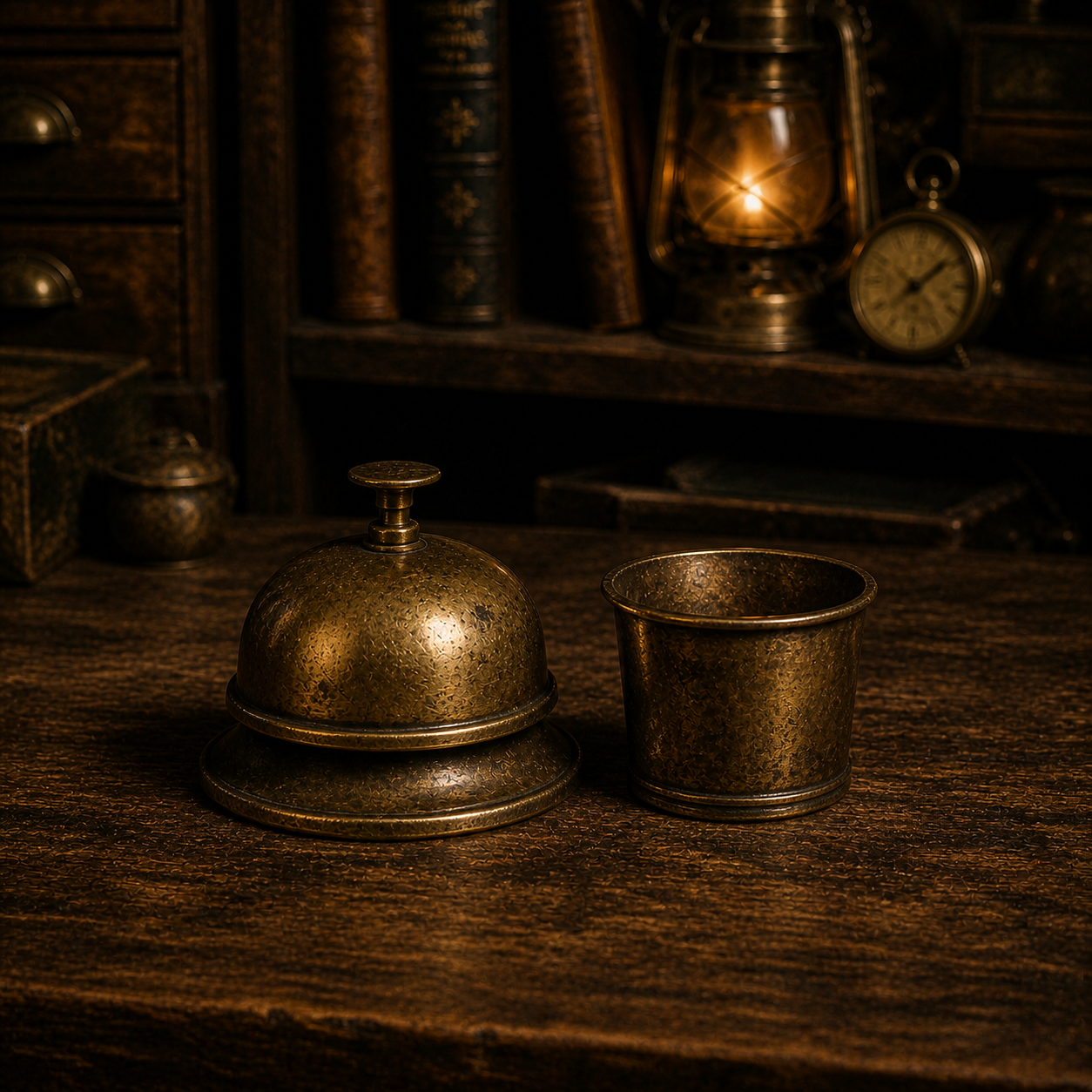 Desk Bell and Brass Cup Pair