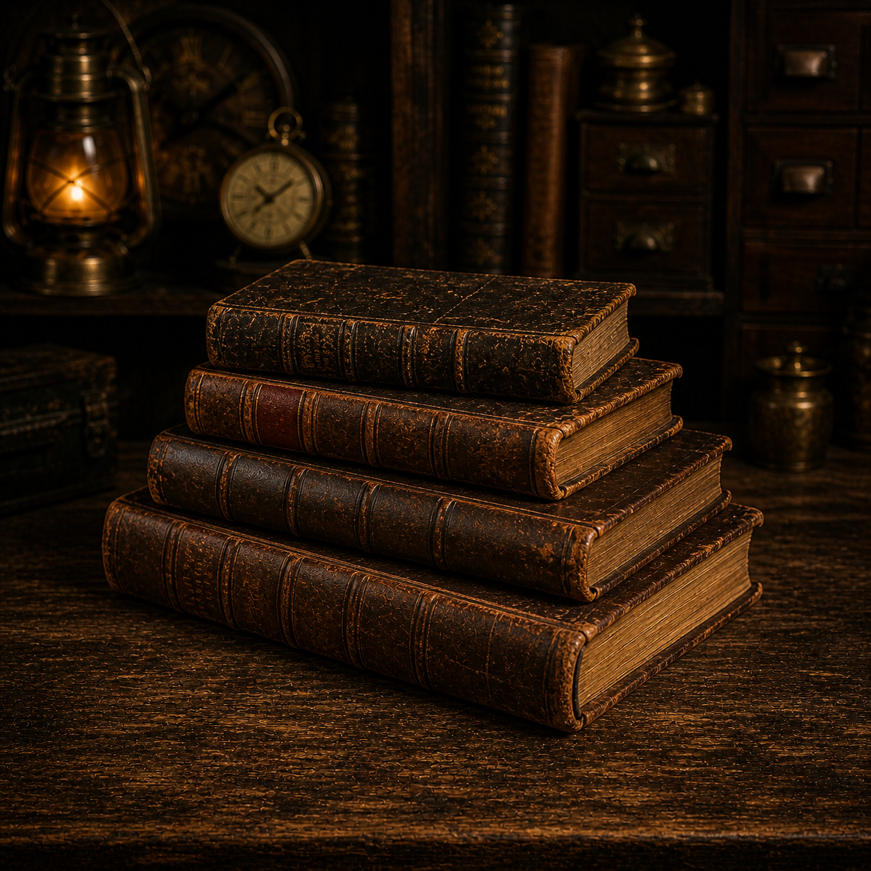 Leather-Bound Ledger Stack